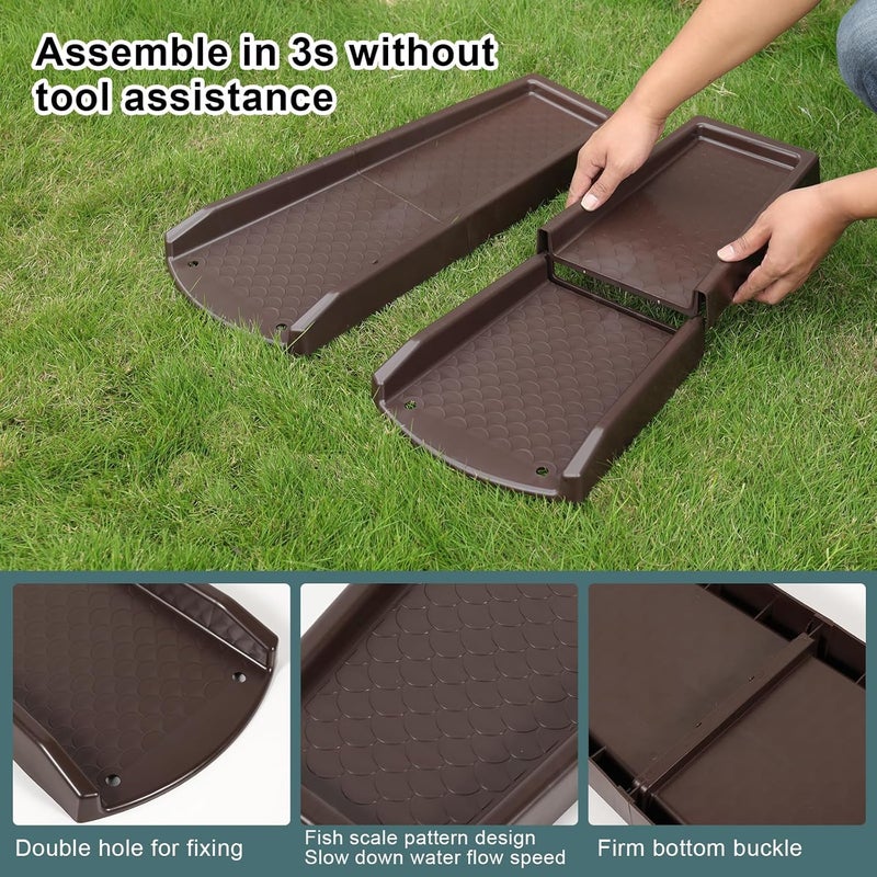 plusgutter Rain Gutter Downspout Splash Block, Gutter Downspout Extensions for Water Drainage, 24" Gutter Splash Guards Downspout Extender, Fixable Down spout Drain Trays with PE Nails(3 Pack, Brown) - Image 4